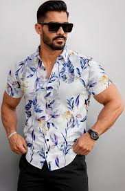 Men's Casual Short Sleeve Printing Pattern Button Down Shirt