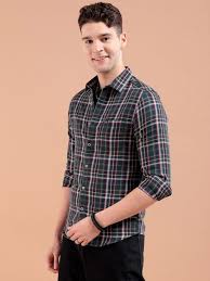 The Indian Garage Co Men's Cotton Regular Fit Checkered Full Sleeves Cutaway Collar Casual Shirt