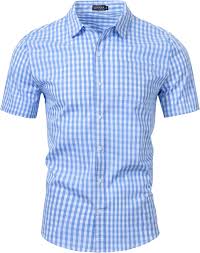 LUYANA Checked Shirts Men's Short Sleeve Casual Shirt Casual Regular Fit Traditional Shirt