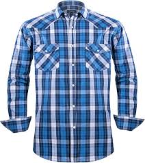 100% Cotton Western Shirts for Men with Snap Buttons Casual Shirts for Men Long Sleeve Regular Fit,Blue White Check 017,X-Large