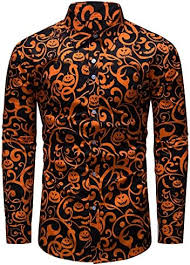 Mens Funny Halloween Shirt Ugly Pumpkin Long Sleeve Casual Button Down Shirts Adult Costume for Party