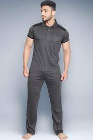 Vastragrah Cotton Blend Night Suit Co-ord Set for Men with Coller Half Sleeve T-Shirt and Track Pant | Nightdress Suits Set | Co-ords Brown, XXL