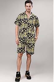 Yellow Black Lion Print Mens Co-ord Set