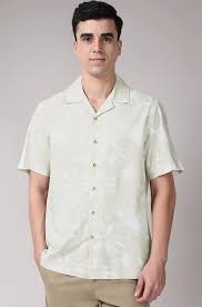 Peter England Men Cotton Blend Classic Fit Floral Print Shirt Cuban Collar,Half Sleeves|Casual Wear