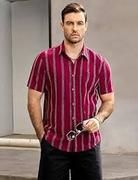 Print Cotton Multi-Colored Short Sleeve Button Down Beach Outfits for Men Shirt