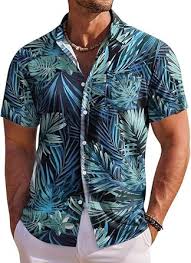 Floral Print Cotton Multi-Colored Short Sleeve Button Down Beach Outfits for Men Shirt