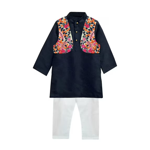 A.T.U.N. (ALL THINGS UBER NICE) Baby Boys Ethnic Kurta Dhoti Set with Printed Nehru Jacket | Traditional Indian Festive Clothing Set| Elegant Wedding Celebration Outfits | Premium 3 Piece Kurta Set