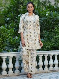 SAY Night Suit for Womens Printed White Pure Cotton Top with Trousers