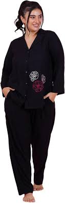 Lastinch Women Flower Embroidery Night Suit Set