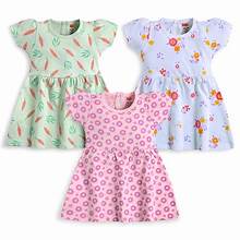 LuvLap Baby Girls Pack Of 3 Half Sleeve Frock 100% Cotton, L (6 to 12 Months)