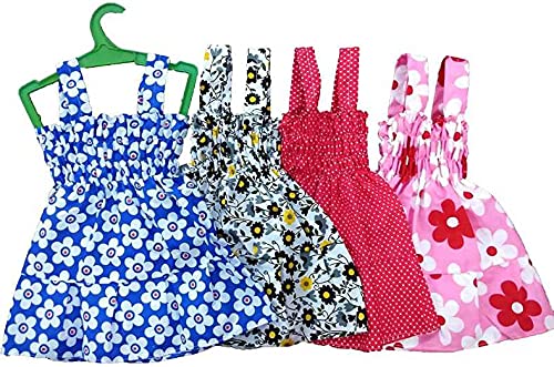 Baby Girl's Fancy Printed Jhabla Knee-Length Frock 100% Cotton (4 pcs Set)