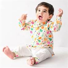 Mama & Peaches Tropical Fruits Kurta Set for Kids | Premium Cotton Fabric | Stylish Printed Design | Button Fly Closure | Mandarin Neckline | Perfect for Festivals and Everyday Wear