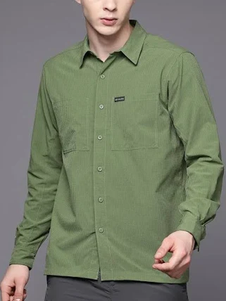 Columbia Men Green Omni Wick Black Mesa Lw Long Sleeve Hiking | Trekking | Camping | Safari Shirt