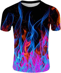 Sunward Men T-Shirt,Men's New Summer T-shirt With Round Neck Short Sleeve Blue Flame 3D Printed Top