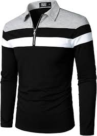 HOOD CREW Menâ€™s Long Sleeve Polo Shirt Casual Slim Fit Shirts Contrast Color Patchwork T Shirts Cotton Tops