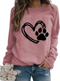 Love Heart Dog Paw Print Sweatshirts Women Long Sleeve Pullover Tops Casual Blouse