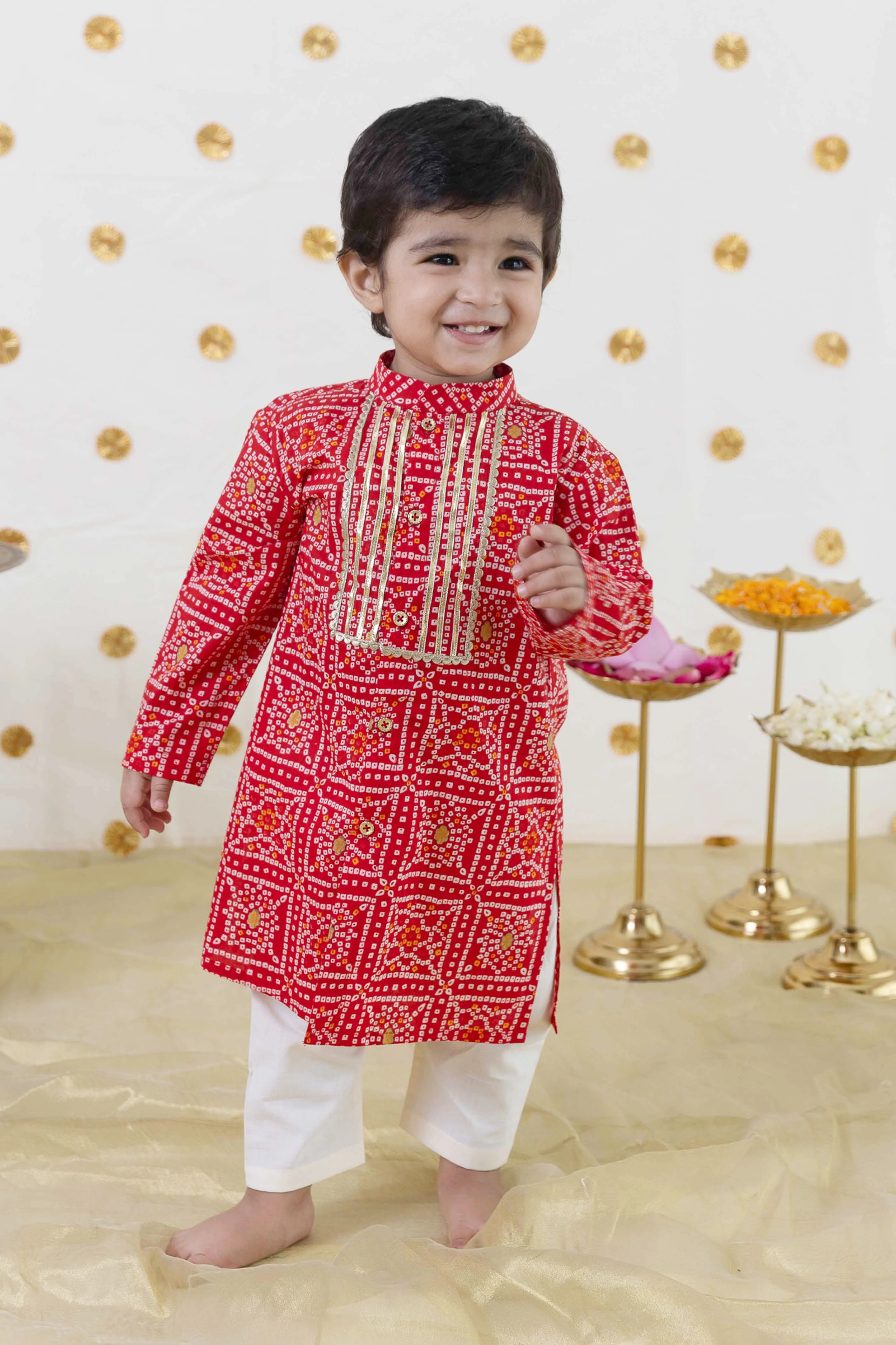 Mama & Peaches Fiery Lion Kurta Set for Kids | Premium Cotton Fabric | Stylish Printed Design | Button Fly Closure | Mandarin Neckline | Perfect for Festivals and Everyday Wear