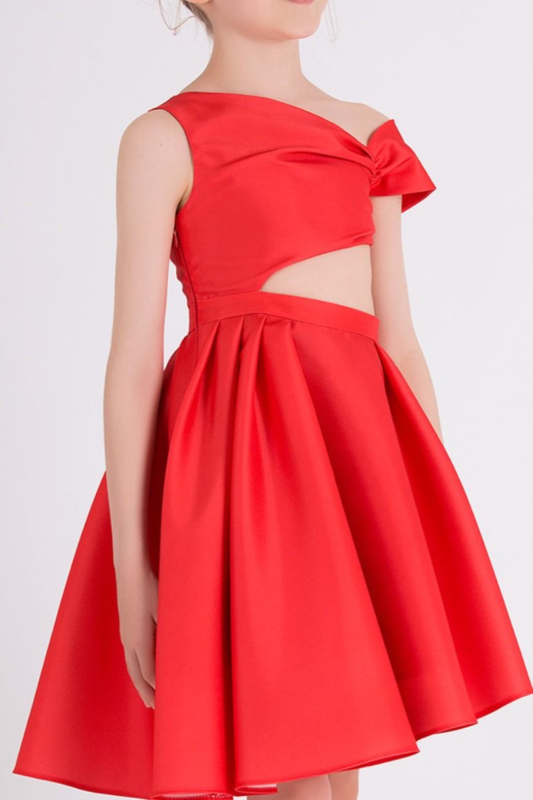 TILISM One Shoulder Red Dress Fluppy Gown