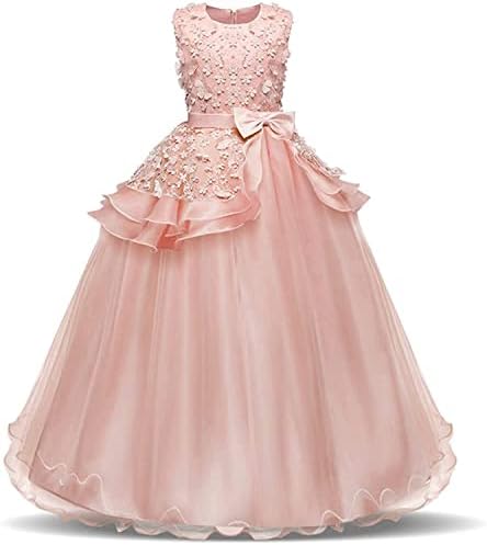3D Embroidered Flowers Princess Lace Dress for Girls Birthday Party Prom Girl's Special Occasion Performances Host Evening Gown
