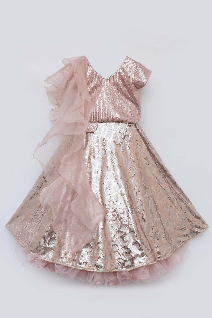 Kids-Girls Organza Woven 3/4th Sleeves Multi Layered Velvet Furr Bodice Embellished Party Gown-Teal
