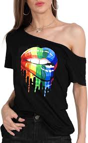 Magicmk Women Women Casual Plus Size Sexy Off Shoulder Lip Print T Shirt
