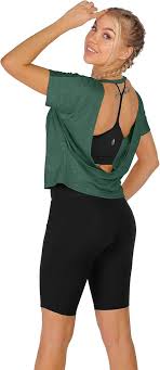 icyzone Women's Sports T-Shirt Backless Short Sleeve Shirt Loose Casual Tops Yoga Top