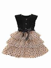 TAGAS Toddler Girls Polka Dot Ruffle Trim Belted Mesh Dress Floral Pattern Frock for Girls (KD-1015)