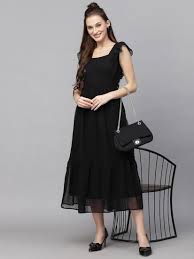 Sugathari Georgette Jacquard Butti Square Neck Knee Length Western Dresses for Women (Dress2 89)
