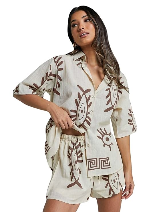 GUNIAA DreamLuxe Multi-Color Digital Printed Cotton Co-ord Nightwear Set for Women | Regular & Plus Size | Half Sleeves | Convertible Collar | Tailored Fit