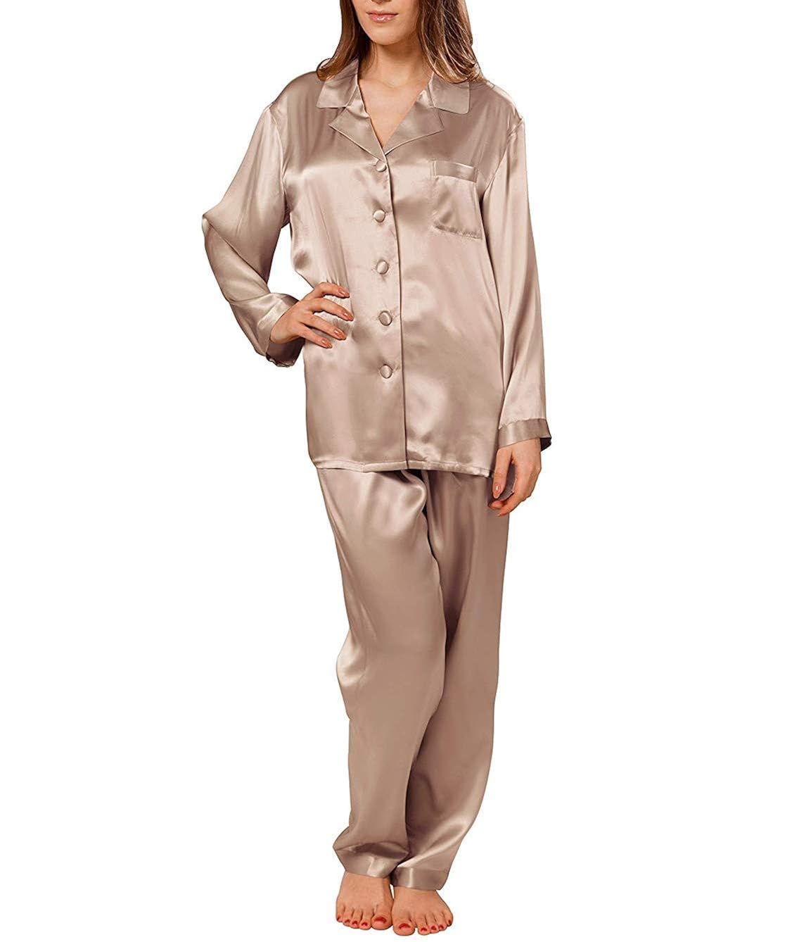 DEHMAN 100 Percent Silky Satin Silk Luxury Pajamas Pure Full Length, Women Sleepwear,Silk Pajams Silky Nightwear, Silky Satin slipwear