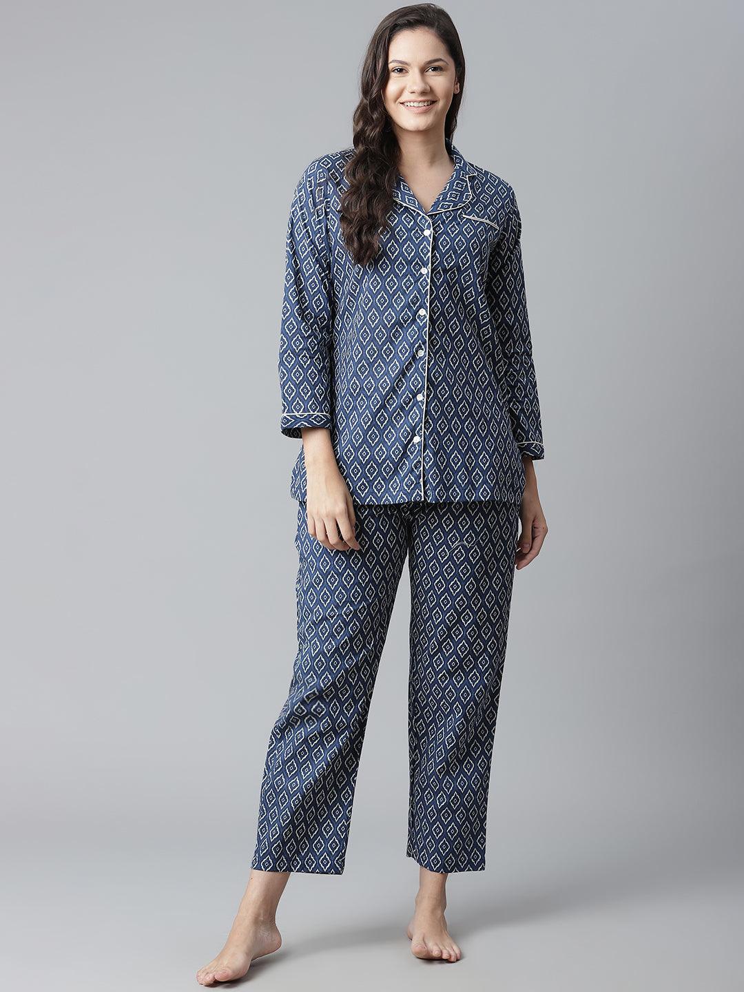 Shopbloom White Ice Cream Popsicle Print | V-Neck Cotton Women Night Suit | Lounge Wear | Night Wear