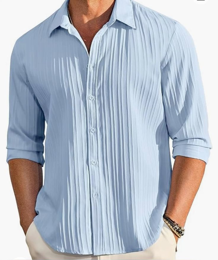 CB-COLEBROOK Men's Casual Button Down Shirts Long Sleeve Linen Shirt Fashion Textured Beach Summer Shirts