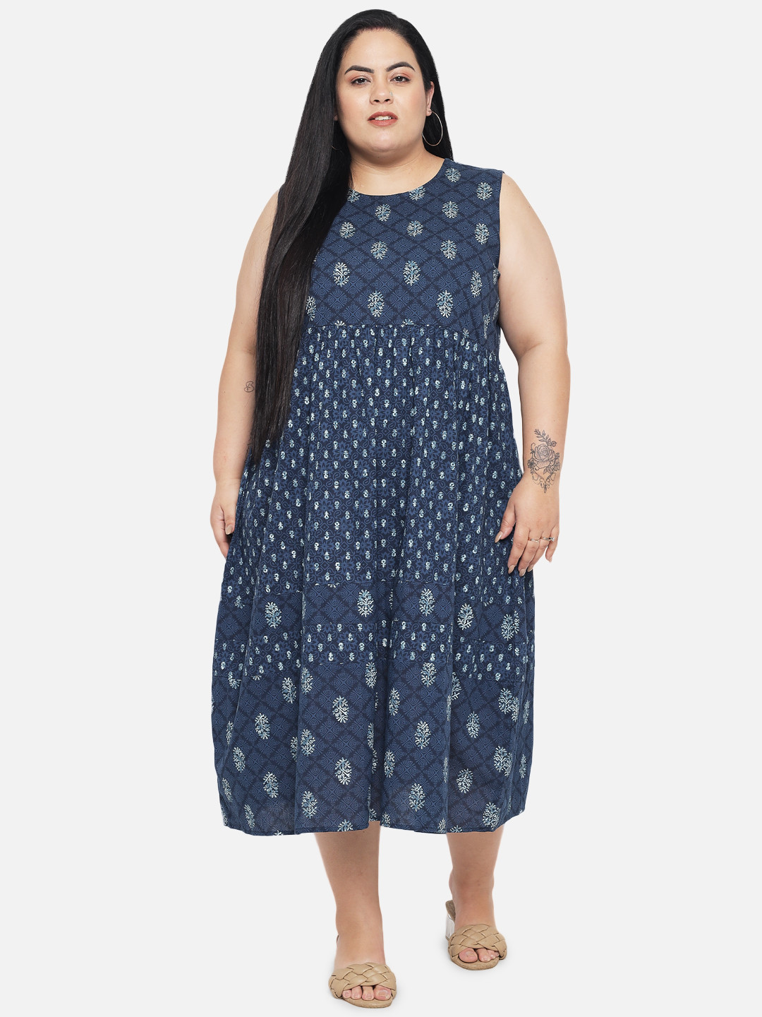 Indietoga Women's Hand Block Printed Sustainable Pure Cotton Dress (Small to Plus Sizes 7XL)