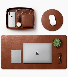 Vegan Leather Desk Organizer & Mouse Pad Set | Tan DailyObjects