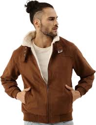 Campus Sutra Men's Zip-Front Jacket With Fleece Collar For Casual Wear | Spread Collar | Long Sleeve | Zipper Closure | Jacket Crafted With Comfort Fit For Everyday Wear