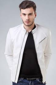Leather Retail Faux Leather Men's White Solid Biker Jacket