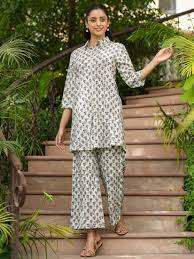 SAY Night Suit for Womens Printed White Pure Cotton Top with Trousers