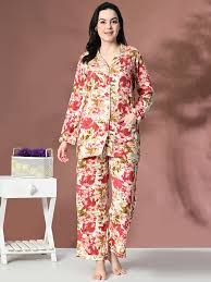 Lastinch Women Flower Embroidery Night Suit Set