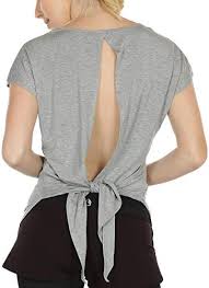icyzone Women's Sports T-Shirt Backless Short Sleeve Shirt Loose Casual Tops Yoga Top