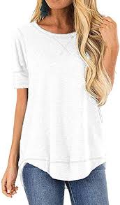 JomeDesign Summer Tops for Womens V Neck Short Sleeve T Shirts Loose Fit Side Split Tunic