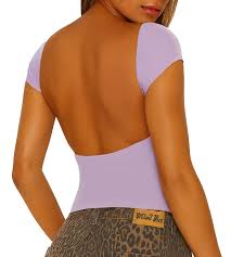 ForeFair Women's Sexy Backless Short Sleeve Slim Fit Crew Neck Summer Casual Y2K Crop Tee, A Black