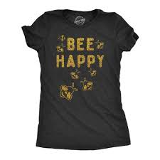 Womens Bee Happy T Shirt Funny Vintage Graphic Honey Bumblebee Dad Joke Humor