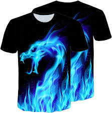 Sunward Men T-Shirt,Men's New Summer T-shirt With Round Neck Short Sleeve Blue Flame 3D Printed Top