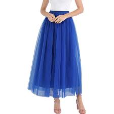 Womens Long Maxi Tulle Skirt A Line Ruffle Mesh High Waisted Tiered Layered Skirts Petticoat