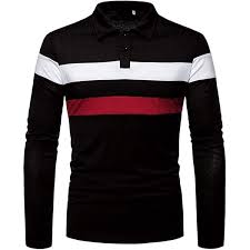 HOOD CREW Menâ€™s Long Sleeve Polo Shirt Casual Slim Fit Shirts Contrast Color Patchwork T Shirts Cotton Tops