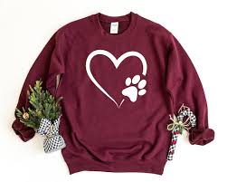 Love Heart Dog Paw Print Sweatshirts Women Long Sleeve Pullover Tops Casual Blouse