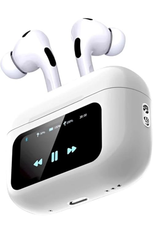 SPIKARUST Smart Touch Display True Wireless Buds, Type-C Fast Charging, Bv5.0, Find My Earbuds, 4 Mics ENC for Clear Calling, Transparency Mode, EQ Mode (White)