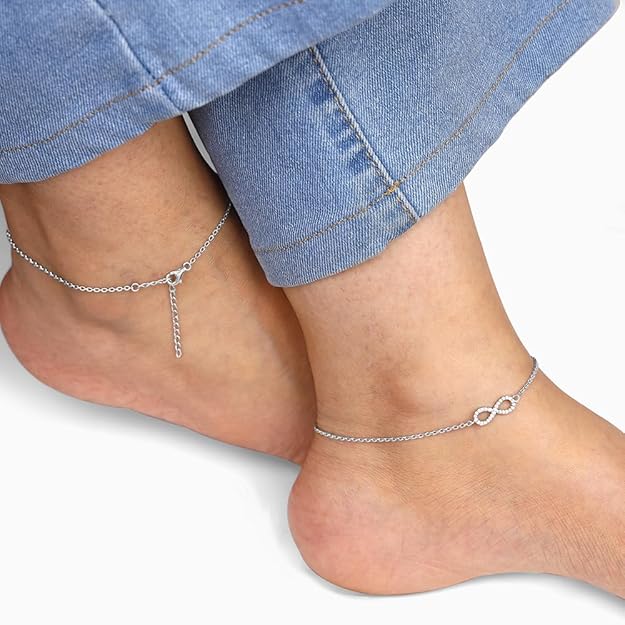 GIVA 925 Silver Rose Gold Infinity Pendant Necklace Ring Stud Earrings Toe Rings Anklet Bracelet Sets | Gifts for Women & Girls - Image 3