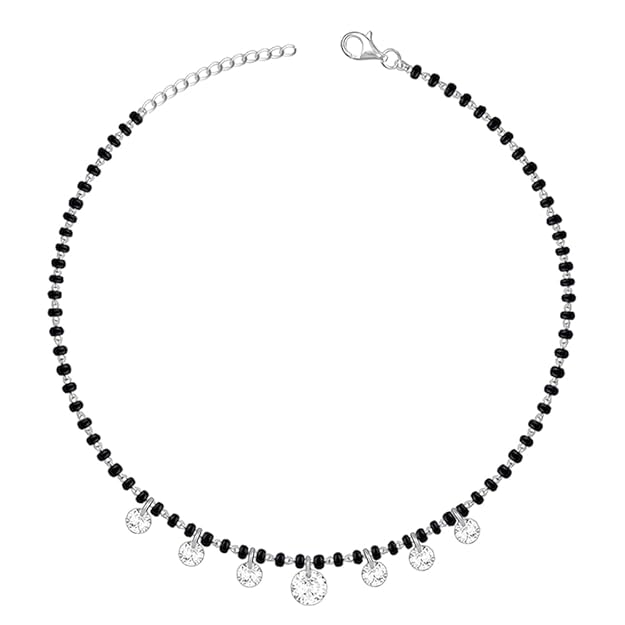 GIVA 925 Silver 18k Gold Plated Rose Gold Zircon Studded Black Bead Anklet | Gifts for Women & Girls