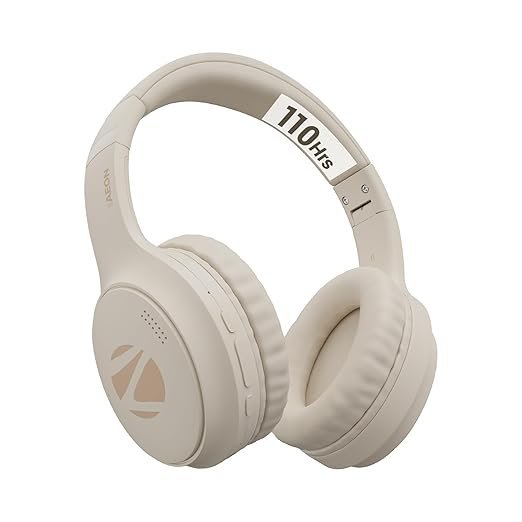 ZEBRONICS Aeon Wireless Over Ear Headphone with 110H Battery Backup, Supports Bluetooth & Aux, Gaming Mode, Enc, Dual Pairing, Rapid Charging (Beige)